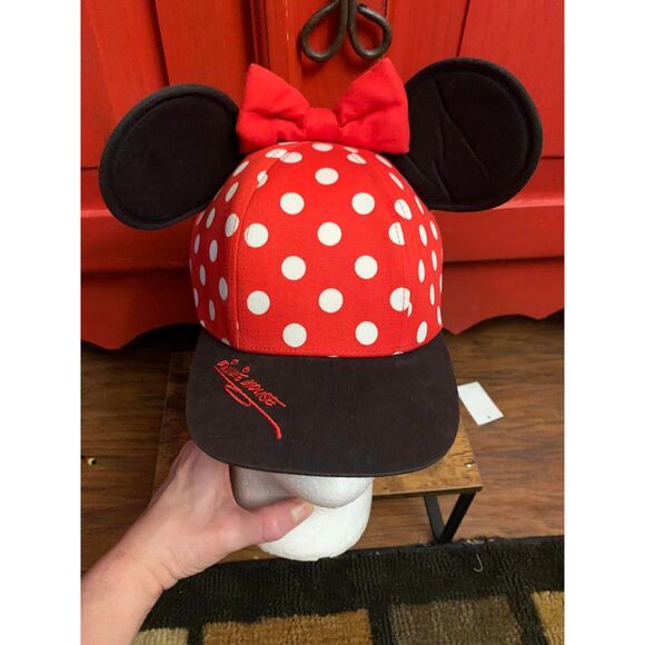 Disney Parks Youth Sz Minnie Mouse Ears Snapback Hat Baseball Cap Polka Dot EUC - Picture 1 of 5